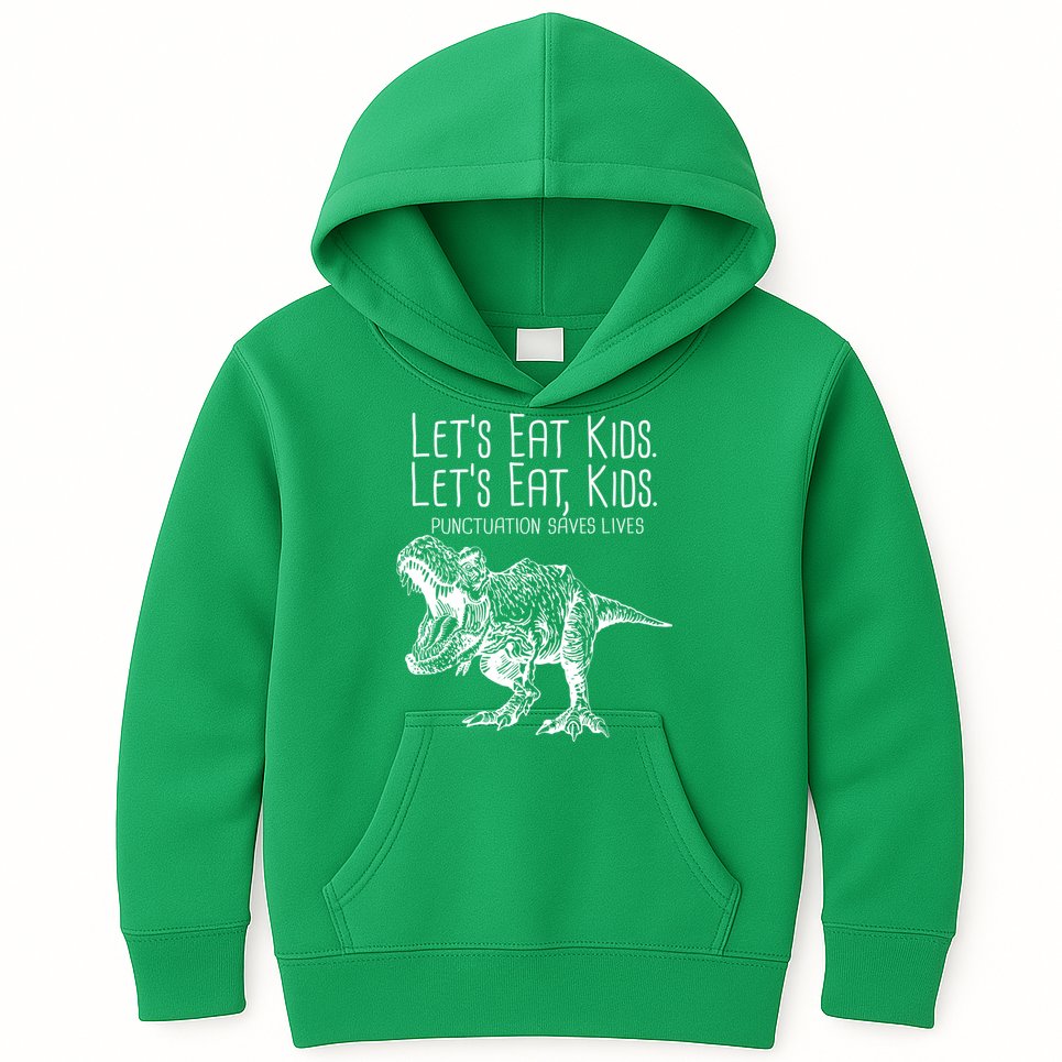 Let's Eat Kids Punctuation Saves Lives Dinosaur Kids Hoodie