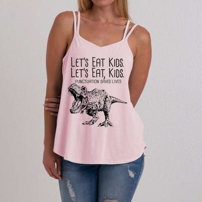 Let's Eat Kids Punctuation Saves Lives Dinosaur Women's Strappy Tank