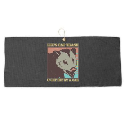 Let's Eat Trash And Get Hit By A Car Opossum Large Microfiber Waffle Golf Towel
