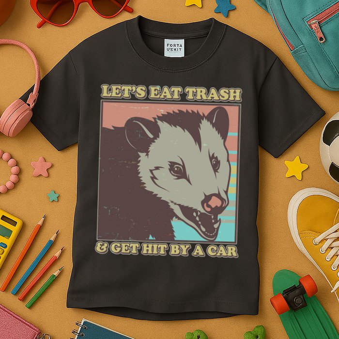 Let's Eat Trash And Get Hit By A Car Opossum Kids T-Shirt