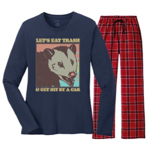 Let's Eat Trash And Get Hit By A Car Opossum Women's Long Sleeve Flannel Pajama Set 