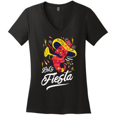 Let's Fiesta Chili Pepper Women's V-Neck T-Shirt