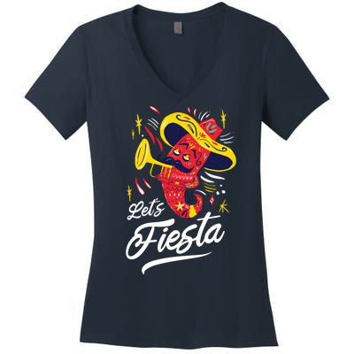 Let's Fiesta Chili Pepper Women's V-Neck T-Shirt