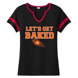 Let's Get Baked Football Cleveland Ladies Halftime Notch Neck Tee