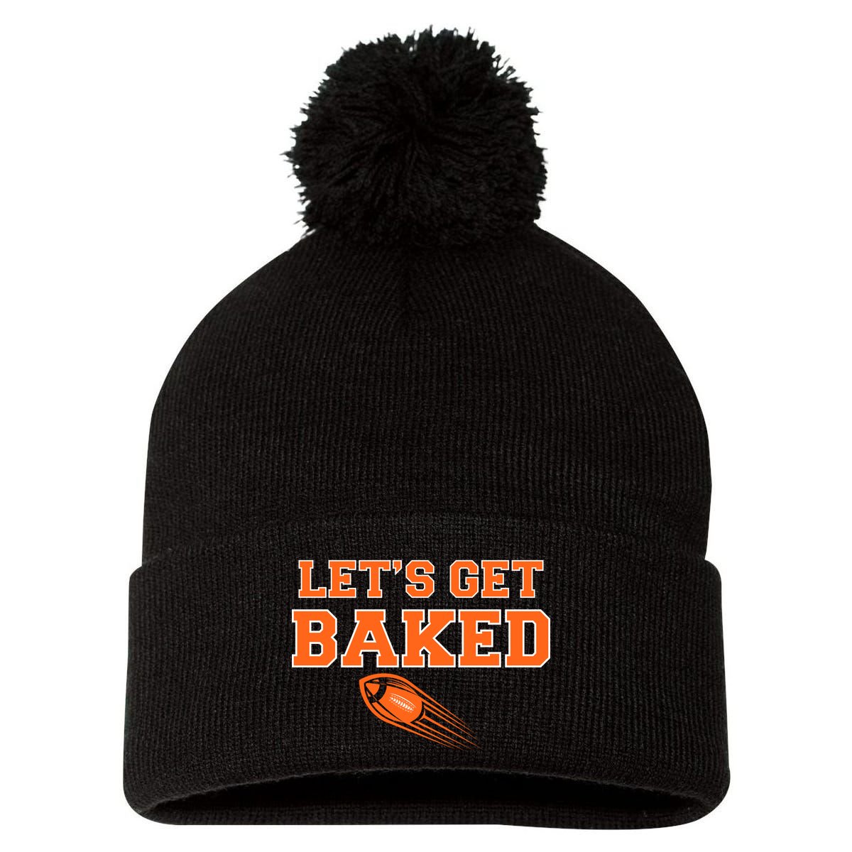 Let's Get Baked Football Cleveland Pom Pom 12in Knit Beanie