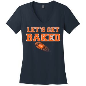 Let's Get Baked Football Cleveland Women's V-Neck T-Shirt