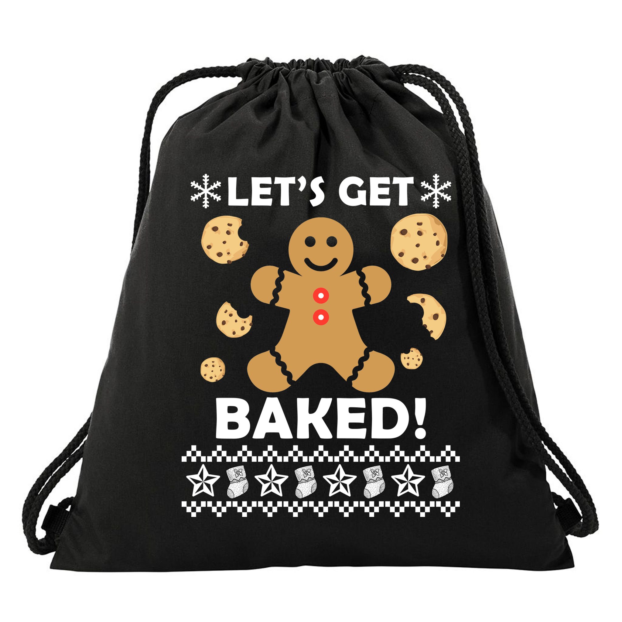 Let's Get Baked Gingerbread Cookie Ugly Christmas Drawstring Bag