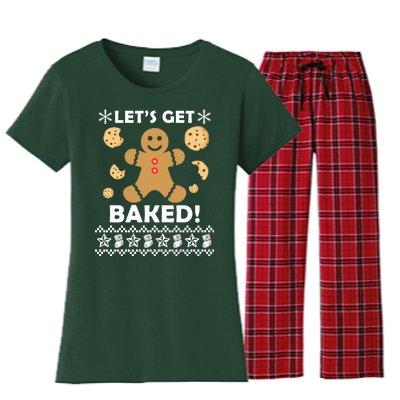 Let's Get Baked Gingerbread Cookie Ugly Christmas Women's Flannel Pajama Set