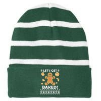 Let's Get Baked Gingerbread Cookie Ugly Christmas Striped Beanie with Solid Band