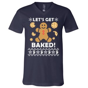 Let's Get Baked Gingerbread Cookie Ugly Christmas V-Neck T-Shirt