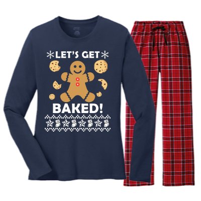 Let's Get Baked Gingerbread Cookie Ugly Christmas Women's Long Sleeve Flannel Pajama Set 