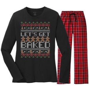 Lets Get Baked Ugly Christmas Sweater Women's Long Sleeve Flannel Pajama Set 