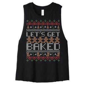 Lets Get Baked Ugly Christmas Sweater Women's Racerback Cropped Tank