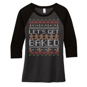 Lets Get Baked Ugly Christmas Sweater Women's Tri-Blend 3/4-Sleeve Raglan Shirt