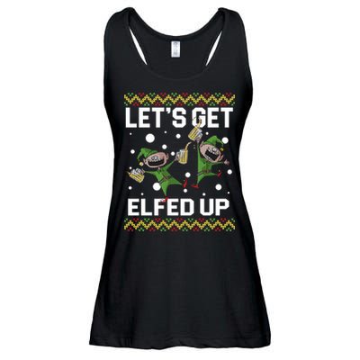 Let's Get Elfed Up Ugly Christmas Ladies Essential Flowy Tank