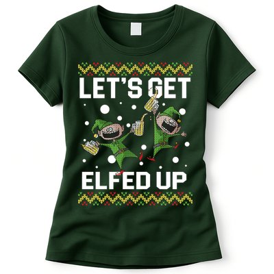 Let's Get Elfed Up Ugly Christmas Womens T-Shirt