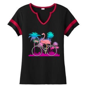 Let's Get Flocked Up Flamingo Riding A Bike Ladies Halftime Notch Neck Tee