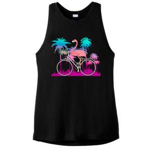 Let's Get Flocked Up Flamingo Riding A Bike Ladies PosiCharge Tri-Blend Wicking Tank