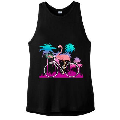 Let's Get Flocked Up Flamingo Riding A Bike Ladies PosiCharge Tri-Blend Wicking Tank
