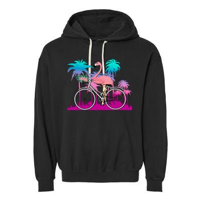 Let's Get Flocked Up Flamingo Riding A Bike Garment-Dyed Fleece Hoodie