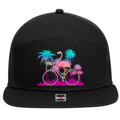 Let's Get Flocked Up Flamingo Riding A Bike 7 Panel Mesh Trucker Snapback Hat