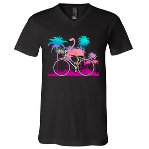 Let's Get Flocked Up Flamingo Riding A Bike V-Neck T-Shirt