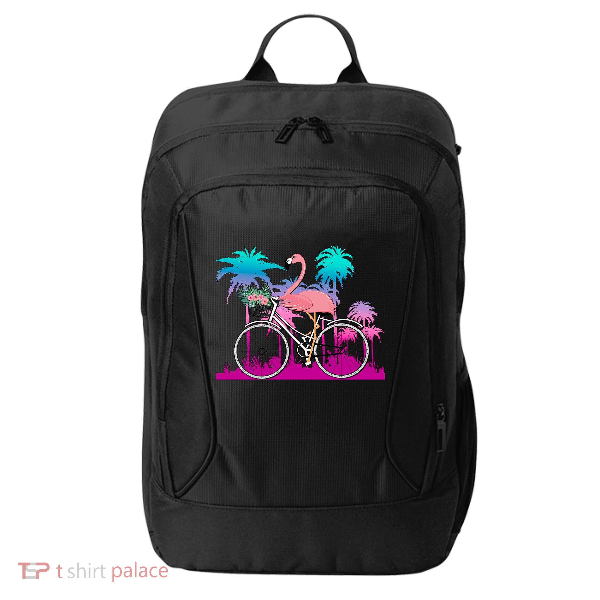 Let's Get Flocked Up Flamingo Riding A Bike City Backpack