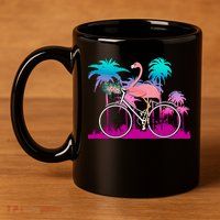 Let's Get Flocked Up Flamingo Riding A Bike 11oz C Handle Ceramic Mug
