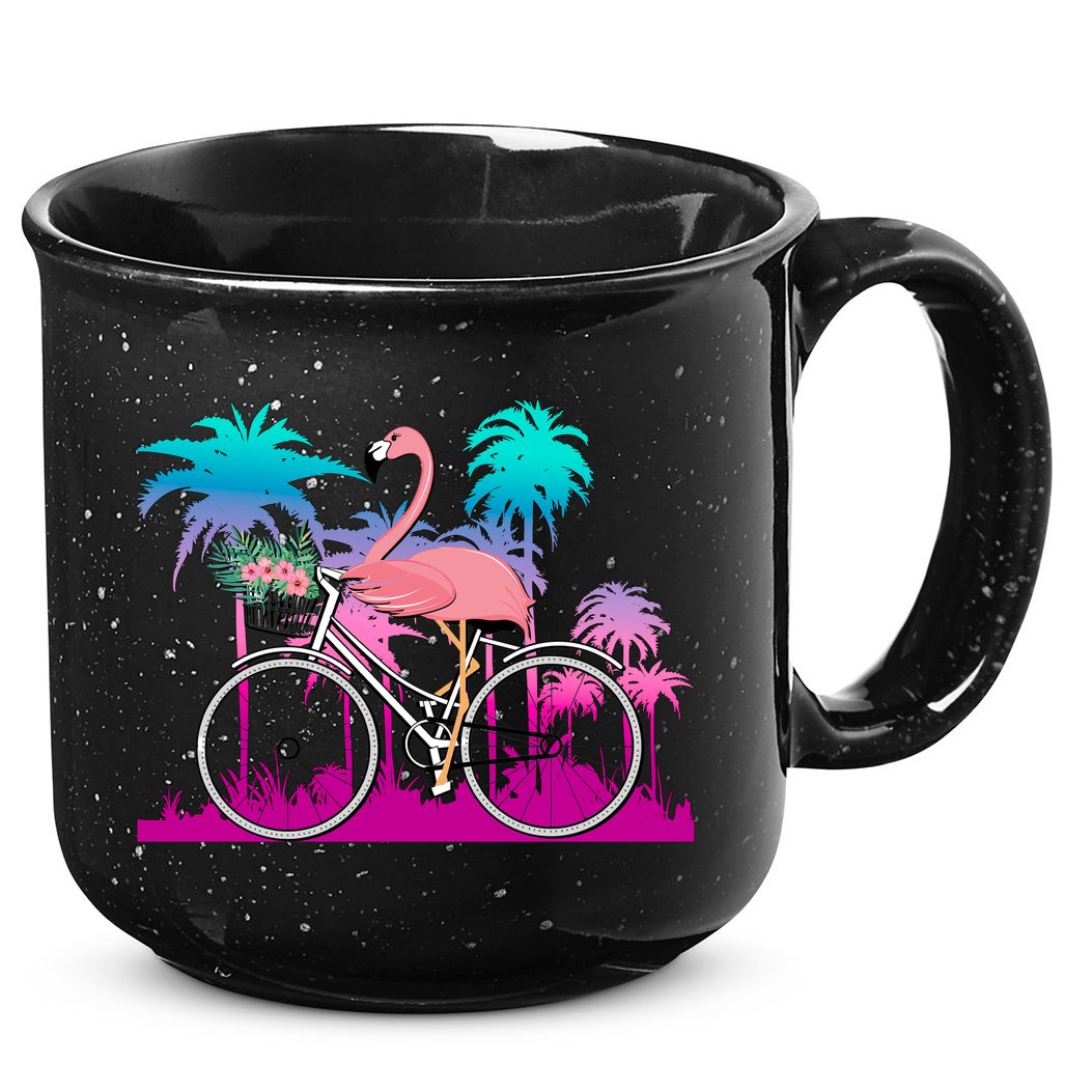 Let's Get Flocked Up Flamingo Riding A Bike 15oz Campfire Ceramic Mug
