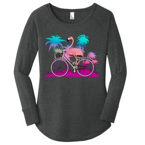 Let's Get Flocked Up Flamingo Riding A Bike Women's Perfect Tri Tunic Long Sleeve Shirt