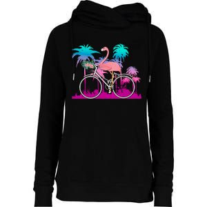 Let's Get Flocked Up Flamingo Riding A Bike Womens Funnel Neck Pullover Hood