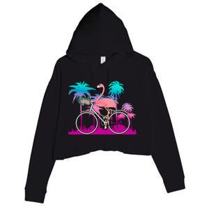 Let's Get Flocked Up Flamingo Riding A Bike Crop Fleece Hoodie