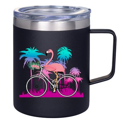 Let's Get Flocked Up Flamingo Riding A Bike 12oz Stainless Steel Coffee Mug