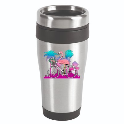 Let's Get Flocked Up Flamingo Riding A Bike 16oz Travel Tumbler