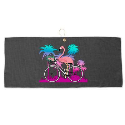 Let's Get Flocked Up Flamingo Riding A Bike Large Microfiber Waffle Golf Towel