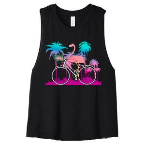 Let's Get Flocked Up Flamingo Riding A Bike Women's Racerback Cropped Tank