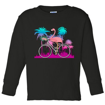 Let's Get Flocked Up Flamingo Riding A Bike Toddler Long Sleeve Shirt