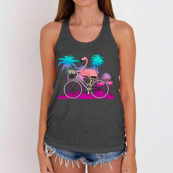 Let's Get Flocked Up Flamingo Riding A Bike Women's Knotted Racerback Tank