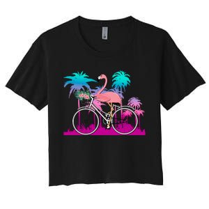 Let's Get Flocked Up Flamingo Riding A Bike Women's Crop Top Tee