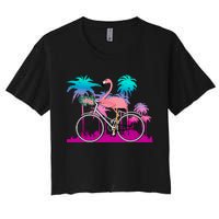 Let's Get Flocked Up Flamingo Riding A Bike Women's Crop Top Tee