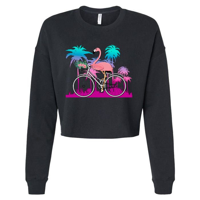 Let's Get Flocked Up Flamingo Riding A Bike Cropped Pullover Crew