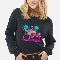 Let's Get Flocked Up Flamingo Riding A Bike Cropped Pullover Crew
