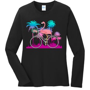 Let's Get Flocked Up Flamingo Riding A Bike Ladies Long Sleeve Shirt