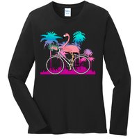 Let's Get Flocked Up Flamingo Riding A Bike Ladies Long Sleeve Shirt