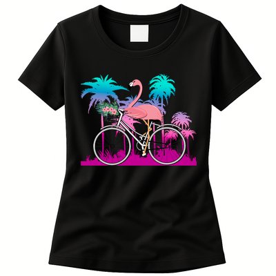 Let's Get Flocked Up Flamingo Riding A Bike Womens T-Shirt