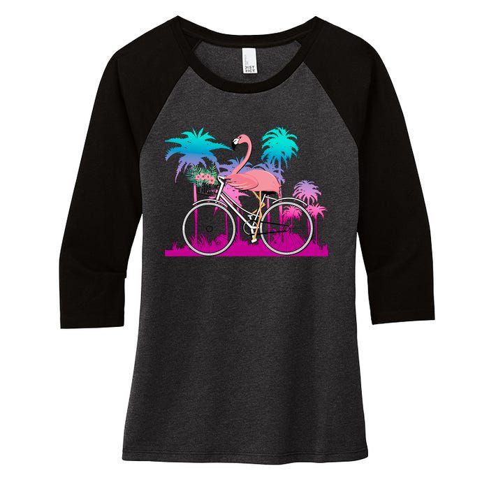 Let's Get Flocked Up Flamingo Riding A Bike Women's Tri-Blend 3/4-Sleeve Raglan Shirt