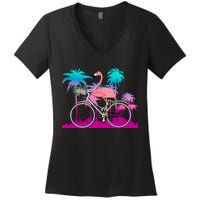 Let's Get Flocked Up Flamingo Riding A Bike Women's V-Neck T-Shirt