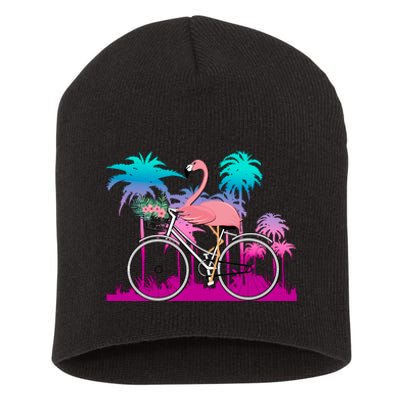 Let's Get Flocked Up Flamingo Riding A Bike Short Acrylic Beanie