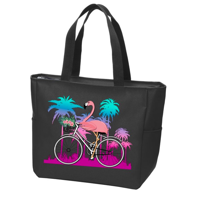 Let's Get Flocked Up Flamingo Riding A Bike Zip Tote Bag