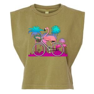 Let's Get Flocked Up Flamingo Riding A Bike Garment-Dyed Women's Muscle Tee